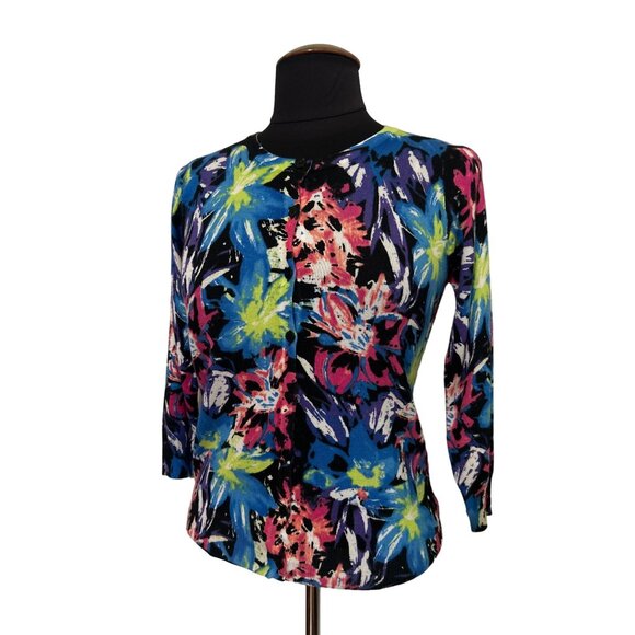 Joseph A. Women's Petite Floral Print Cardigan Sweater Multicolor PL RUNS SMALL - Picture 1 of 8